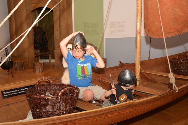 Calvin and Julian in a Viking longboat