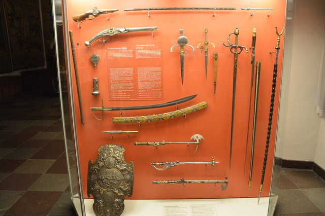 Display case of weapons