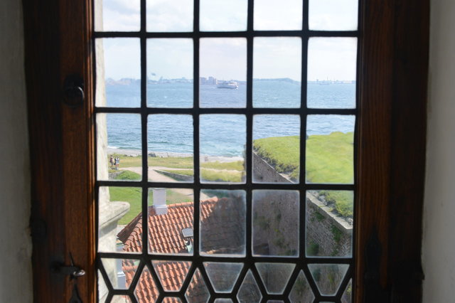 Looking out the window of Kronborg at the Øresund Straight