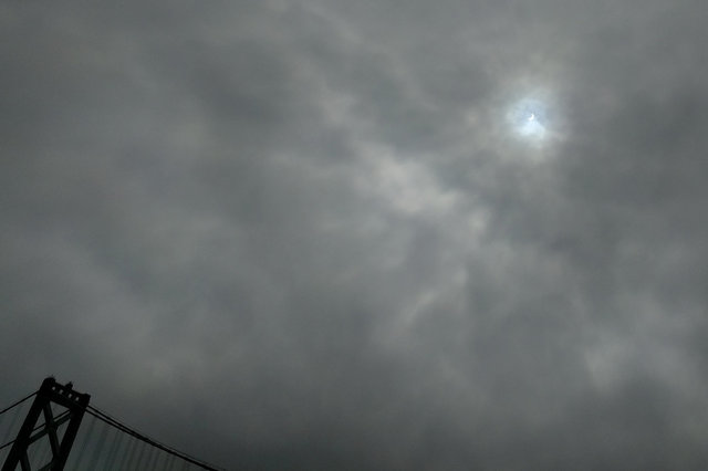 Solar eclipse above the Bay Bridge