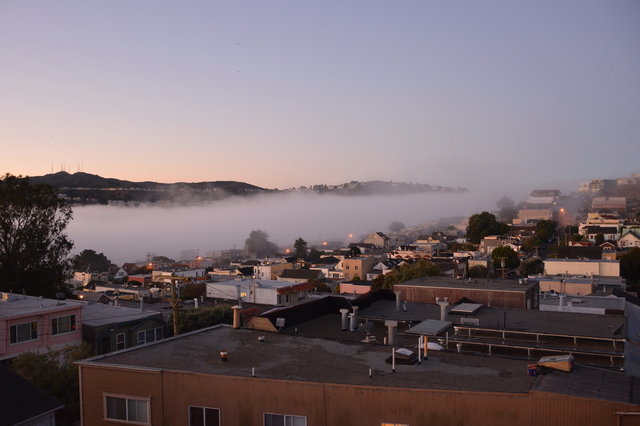 Fog covering Ingleside before dawn
