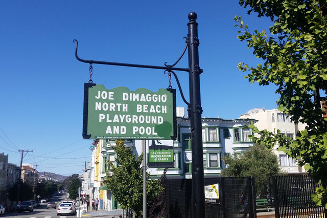 Joe DiMaggio playground and pool sign