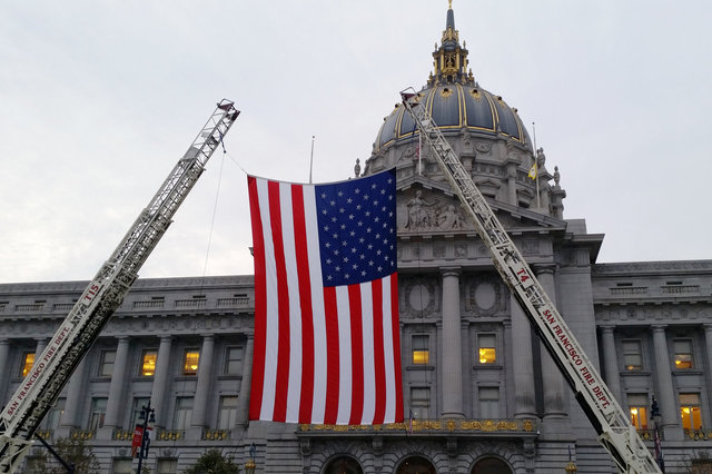 Flag flying in front of San Francisco City Hall