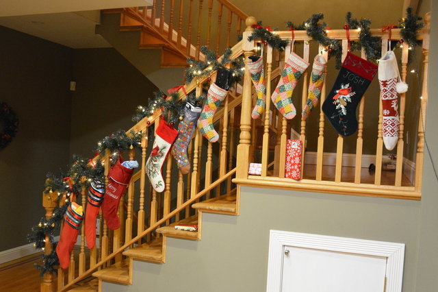 Stockings hung up on the banister with care