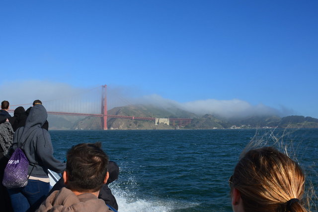 Whale-watching tourists approaching the Golden Gate Bridge