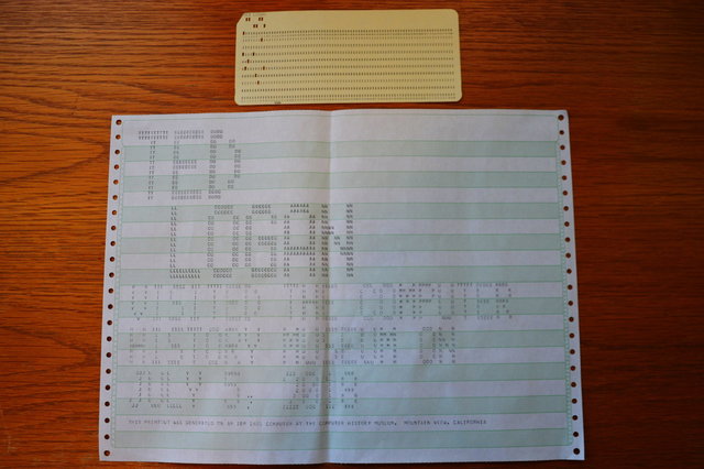 Punched card and printout from the Computer History Museum