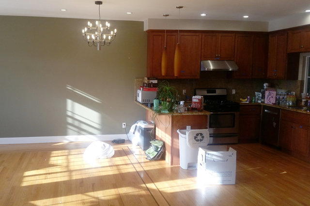 Empty dining room and kitchen at Louisburg