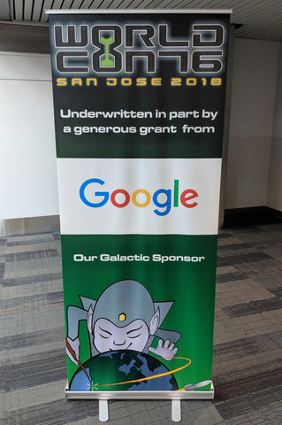 Worldcon 76 banner with Google the Galactic Sponsor