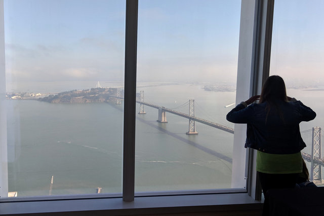 Looking down on the Bay Bridge from the top of Salesforce Tower