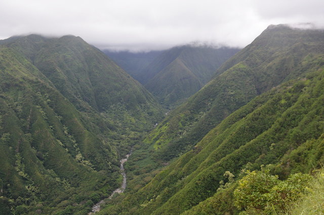 Huluhulupueo Stream under low clouds on Maui