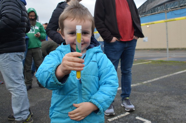 Julian shows his civil engineering core sample