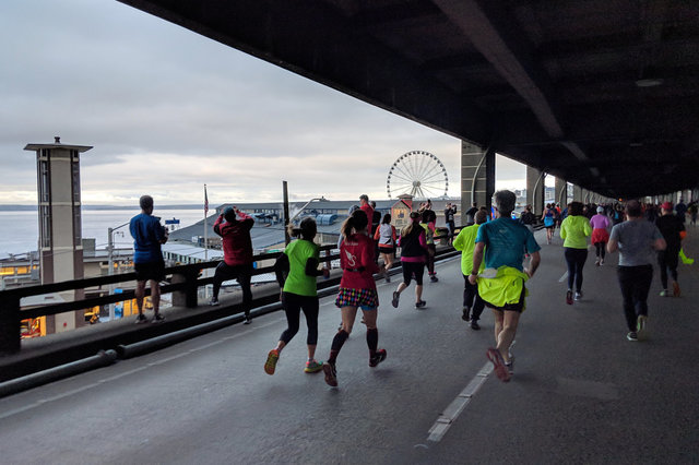 Running on the lower deck of the Alaskan Way Viaduct