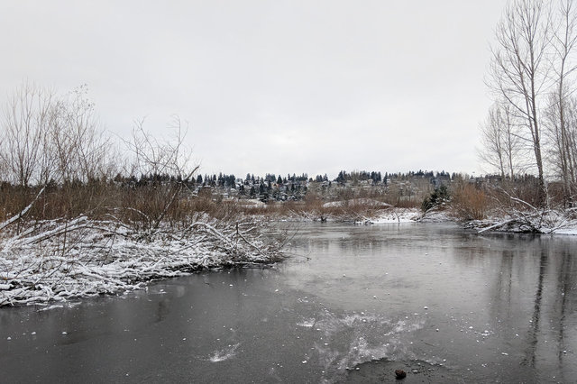 Ice covering Promontory Ponds