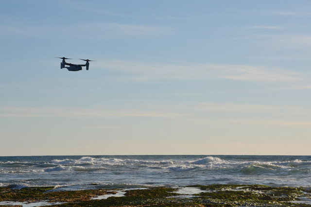 Marine V-22 Osprey flies off the coast of La Jolla