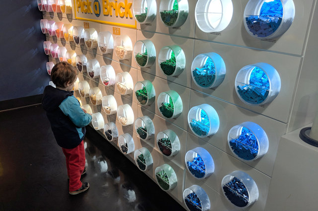 Julian sorts the Pick-a-Brick bricks by color