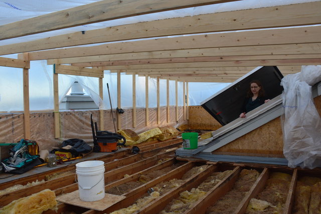 Kiesa looks out at the roof of Wallingford under construction