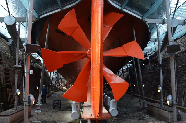 Replica screw and rudder of SS Great Britain in drydock
