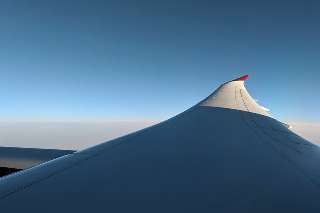 G-VNEW wing over Hudson Bay