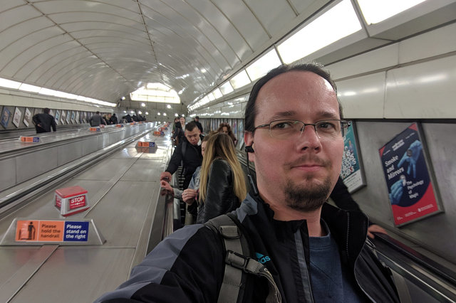 Jaeger descends the escalators at Angel Station