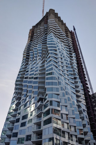 Folsom Bay Tower, topped out with most of its windows installed