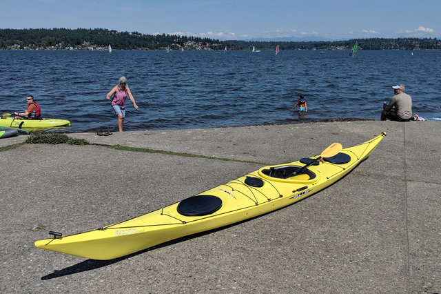 Valley Etain 17.5 kayak at Magnuson Park Concrete Beach