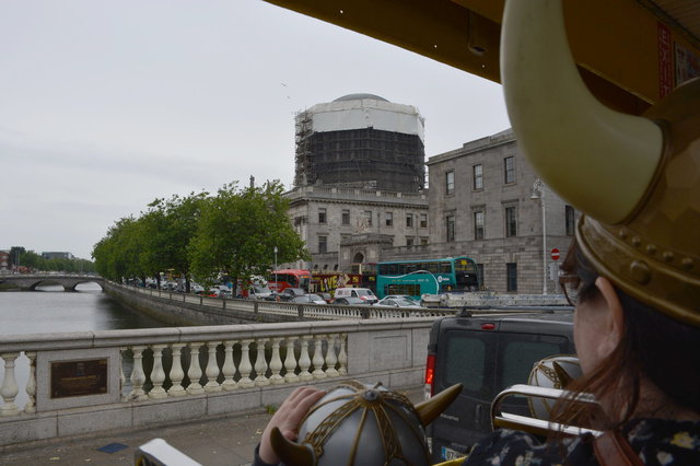 Crossing the River Liffey inside a Viking Splash Tour