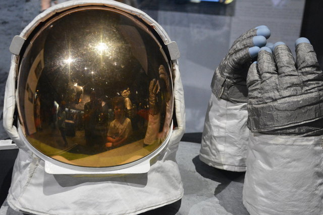 Calvin reflected in Buzz Aldrin's moon helmet