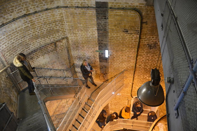 Descending into the pier in the Tower Bridge