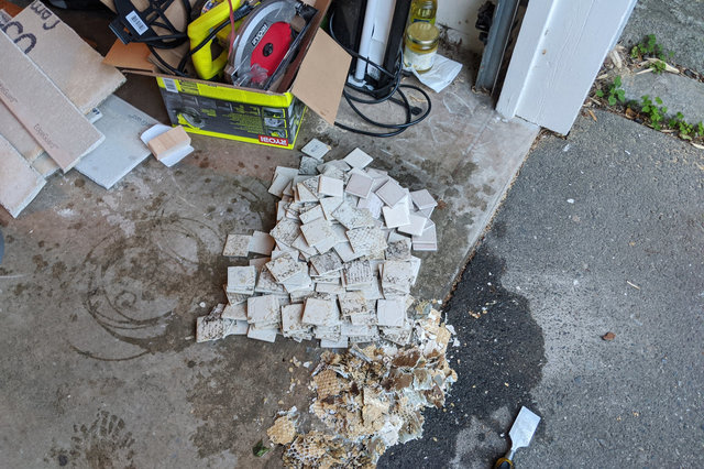 Old tile being salvaged