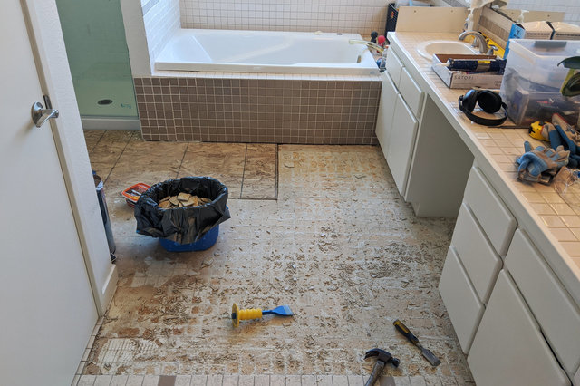 Tile removed from the master bath