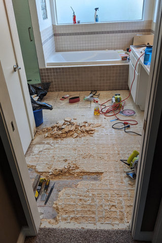 Removing the underlayment from the master bath