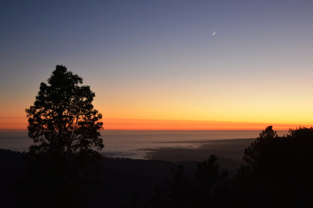 Crescent moon over the Pacific Ocean