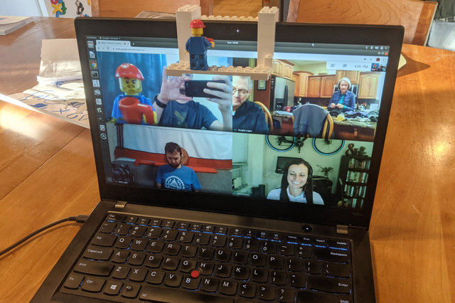 Lego minifig in a video conference