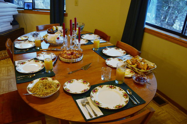 Christmas table set for dinner