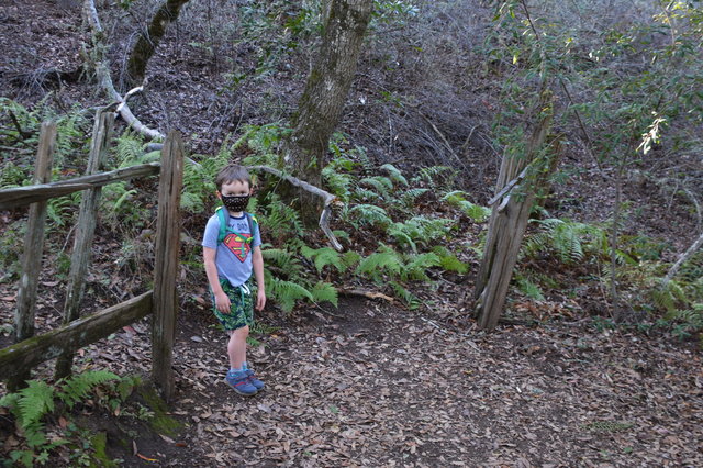 Julian in the gap between the earthquake fence