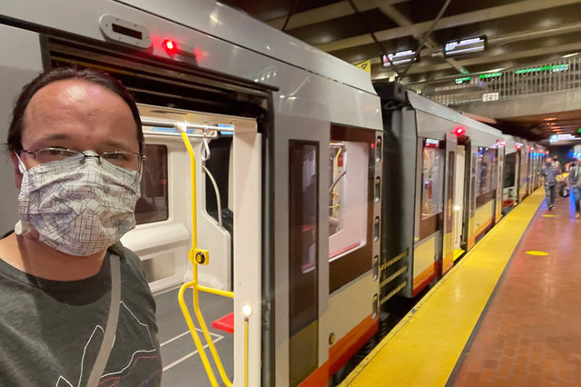 Jaeger disembarks Muni in Castro Street Station