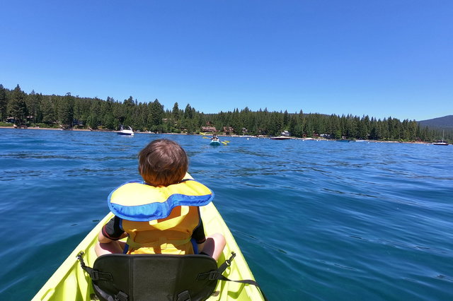 Julian in a kayak on Lake Tahoe