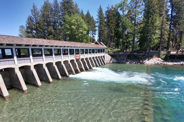 Lake Tahoe Dam releasing water into the Truckee River