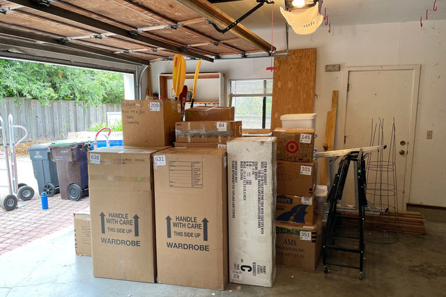 Boxes unloaded in the garage