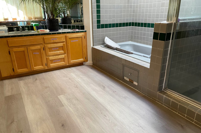 New vinyl plank floor in bathroom