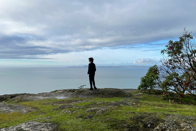 Calvin looks out onto Rosario Strait