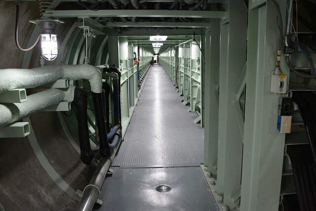 Looking down the corridor towards the command center