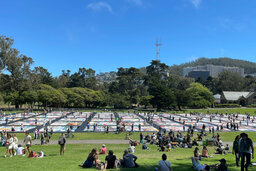 AIDS quilt with Sutro Tower