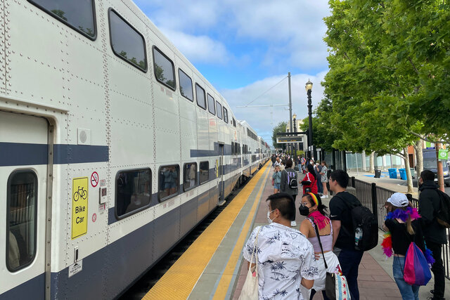 Caltrain Pride special stops at Redwood City