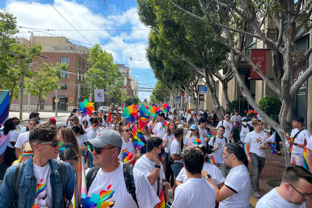 Apple Pride assembles on Steuart St