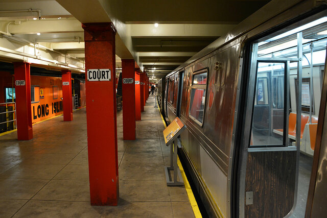 Looking along the platform at the New York Transit Museum