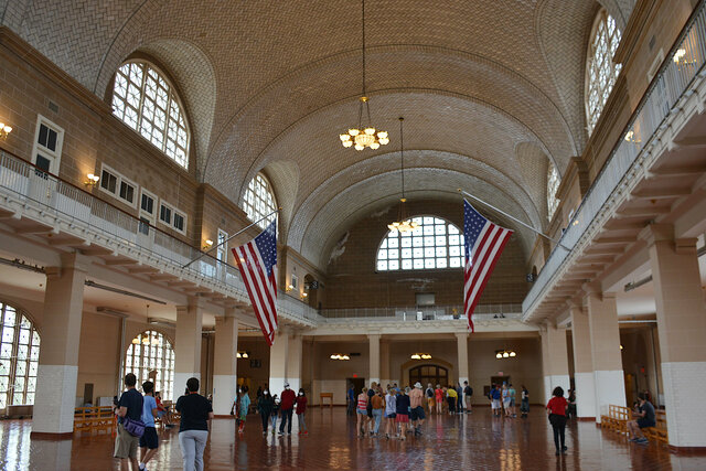 Tourists in the main hall at Ellis Island