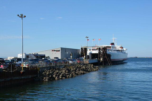 Cars wait to board MV Coho in Port Angeles