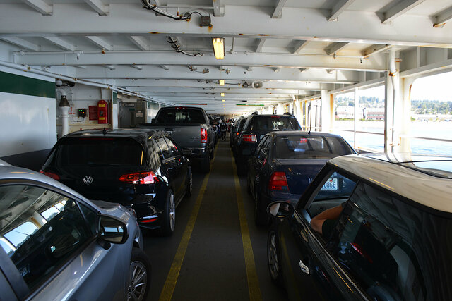 Vehicle deck on M/V Puyallup approaching Edmonds