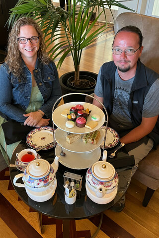 Kiesa and Jaeger at tea at the Fairmont Empress